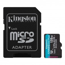 Карта пам'яті microSDXC, 128Gb, Class 10 UHS-I U3 V30 A2, Kingston, SD адаптер (SDCG3/128GB)