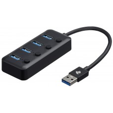 Концентратор USB 3.0 2E, Black, 4 порта USB 3.0, кнопки выключения (2E-W1405)