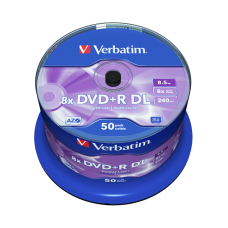 Диск DVD+R 50 Verbatim, 8.5Gb (Double Layer), 8x, Matt Silver, Cake Box (43758)