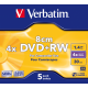 Диск DVD+RW mini (8 см), Verbatim, 1.4Gb, 4x, Matt Silver, 5 шт, Jewel Box (43565)