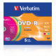 Диск DVD-R Slim Verbatim, 4.7Gb, 16x, Colour, 5 шт, Slim Case (43557)
