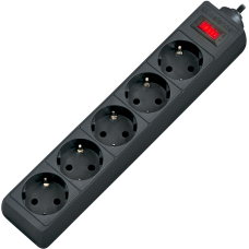 Фільтр мережевий 1.8 м, Defender ES 1.8, Black, 5 розеток, 10А, до 2.2 кВт, вимикач (99484)