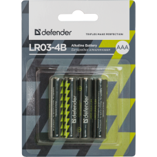 Батарейка AAA (LR03), лужна, Defender, 4 шт, 1.5V, Blister (56002)