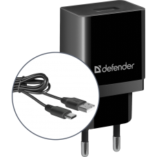 Мережевий зарядний пристрій Defender UPC-13, Black, 1xUSB, 2.1A, 5V, кабель USB Type-C (83559)