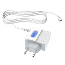 Мережевий зарядний пристрій Hoco, White, 2xUSB, 2.4A + Micro USB (C75)