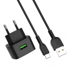 Сетевое зарядное устройство Hoco, Black, 1xUSB, 2.4A, кабель USB <-> Type C (C70A)