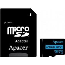 Карта памяти microSDXC, 128Gb, Class10 UHS-I U3 V30, Apacer, SD адаптер (AP128GMCSX10U7-R)