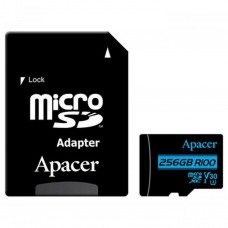 Карта памяти microSDXC, 256Gb, Class10 UHS-I U3 V30, Apacer, SD адаптер (AP256GMCSX10U7-R)