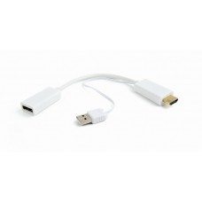 Адаптер HDMI (M) - Display Port (F), Cablexpert, White, живлення від вбудованого USB (DSC-HDMI-DP-W)