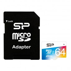 Карта пам'яті microSDXC, 64Gb, Class10 UHS-I Silicon Power Elite Color + SD адаптер