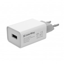 Мережевий зарядний пристрій ColorWay, White, 1xUSB, 2A, (CW-CHS012-WT)
