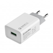 Мережевий зарядний пристрій ColorWay, White, 1xUSB, 3A, QC3.0 (CW-CHS013Q-WT)