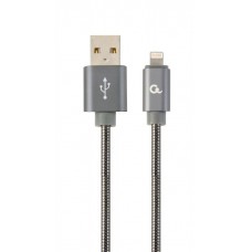 Кабель USB - Lightning 1 м Cablexpert Grey, 2.1А, преміум (CC-USB2S-AMLM-1M-BG)