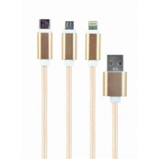 Кабель USB - Lightning + micro USB + Type-C 1 м Cablexpert Gold (CC-USB2-AM31-1M-G)