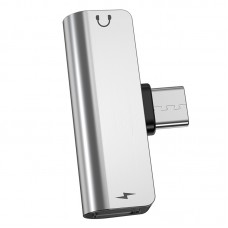 Переходник USB Type-C - USB Type-C + Mini jack Hoco LS26 Silver