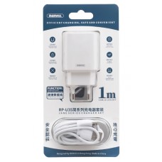 Мережевий зарядний пристрій Remax, White, 2xUSB, 5V / 2.1A, cable Micro USB (RP-U35)