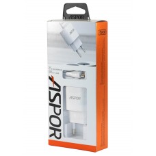 Сетевое зарядное устройство Aspor, White, 1xUSB, 2,4A, кабель USB <-> Micro USB (A818 Plus)