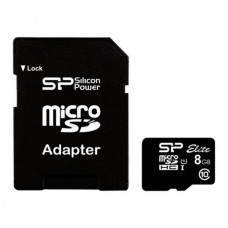 Карта памяти microSDHC, 8Gb, Class10 UHS-I, Silicon Power Elite, SD адаптер (SP008GBSTHBU1V10SP)