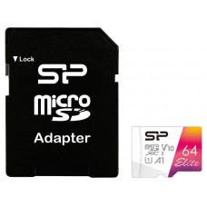 Карта пам'яті microSDXC, 64Gb, Class10 UHS-I A1 V10 Silicon Power Elite Color + SD адаптер