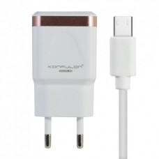 Мережевий зарядний пристрій Konfulon, 2 USB, 5V/2.1A, кабель USB <-> microUSB, White (C31+S02)