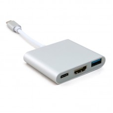 Адаптер USB 3.1 Type-C (M) - HDMI (F) + Type C + USB 3.0, Extradigit, White, 15 см (KBH1691)
