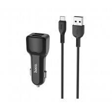 Автомобильное зарядное устройство Hoco Z23, Black, 2xUSB, 2.4A + Cable Micro USB