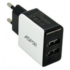 Сетевое зарядное устройство Aspor, White, 2xUSB, 2.1A, кабель USB <-> Lightning (A811)