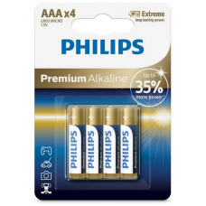 Батарейка AAA (LR03), щелочная, Philips Premium Alkaline, 4 шт, 1.5V, Blister (LR03M4B/10)