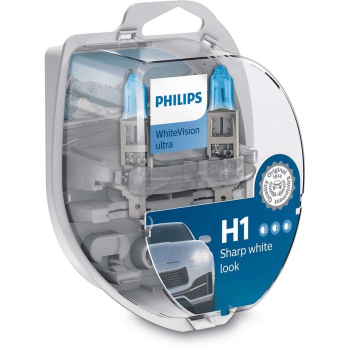 Автолампи Philips H1 WhiteVision Ultra +60%, 2 шт (12258WVUSM)