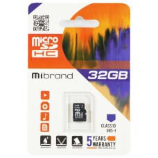 Карта пам'яті microSDHC, 32Gb, Class10, Mibrand, без адаптера (MICDHU1/32GB)