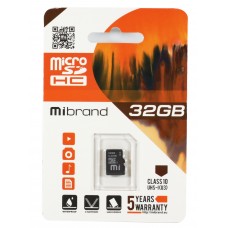 Карта памяти microSDHC, 32Gb, Class10 UHS-1 U3, Mibrand, без адаптера (MICDHU3/32GB)