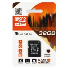 Карта памяти microSDHC, 32Gb, Class10 UHS-1 U3, Mibrand, SD адаптер (MICDHU3/32GB-A)