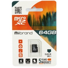 Карта пам'яті microSDXC, 64Gb, Class10 UHS-1, Mibrand, без адаптера (MICDXU1/64GB)
