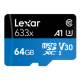 Карта памяти microSDXC, 64Gb, Class 10 UHS-I U3 V30 A1, Lexar 633x, SD адаптер (LSDMI64GBB633A)