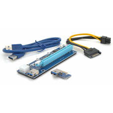 Райзер PCI-EX, x1=>x16, 6-pin, SATA=>6Pin, USB 3.0 AM-AM 0,6 м (синій), конденсатори CS 220 16V