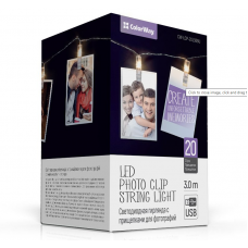 Гірлянда світлодіодна ColorWay, для фото, з прищіпками, 20LED, 3м, USB (CW-LCP-20L30BU)