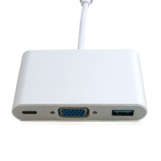 Адаптер USB 3.1 Type-C (M) - VGA (F) / USB 3.0 (F) / USB Type-C (F), Extradigital, White (KBV1690)