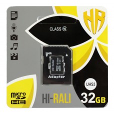 Карта памяти microSDHC, 32Gb, Class10 UHS-3, Hi-Rali, SD адаптер (HI-32GBSD10U3-01)
