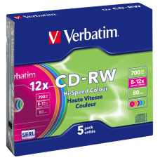 Диск CD-RW Slim Case, Verbatim, 700Mb, 12x, 5 шт (43167)