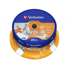 Диск DVD-R 25 Verbatim, 4.7Gb, 16x, Printable, Spindle (43538)