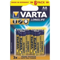 Батарейка AA (R6), солевая, Varta Longlife, 6 шт, 1.5V, Blister (4106101436)