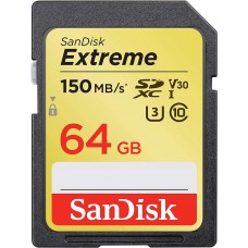 Карта памяти SDXC, 64Gb, Class10 UHS-I U3 V30, SanDisk Extreme, 150 / 60 MB/s (SDSDXV6-064G-GNCIN)
