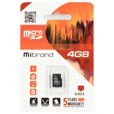 Карта памяти microSDHC, 4Gb, Class 6, Mibrand, без адаптера (MICDC6/4GB)