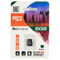 Карта памяти microSDHC, 8Gb, Class 4, Mibrand, без адаптера (MICDC4/8GB)