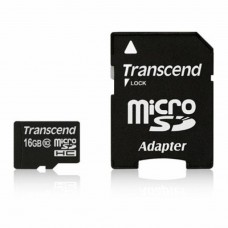 Карта памяти microSDHC, 16Gb, Class10, Transcend, SD адаптер (TS16GUSDHC10)