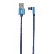 Кабель USB - USB Type-C 1 м Cablexpert Blue, 2.1А угловой, премиум (CC-USB2J-AMCML-1M-BL)