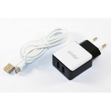 Мережевий зарядний пристрій Aspor A811 White, 2xUSB, 2.1A, кабель USB-C