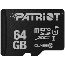 Карта памяти microSDXC, 64Gb, Patriot LX, без адаптера (PSF64GMDC10)