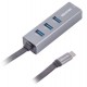 Адаптер Maxxter, Grey, USB Type-С (M) - 3*USB 3.0 (F) / RJ-45(F) Gigabit Ethernet, металл