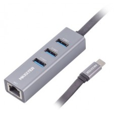 Адаптер Maxxter, Grey, USB Type-С (M) - 3*USB 3.0 (F) / RJ-45(F) Gigabit Ethernet, метал